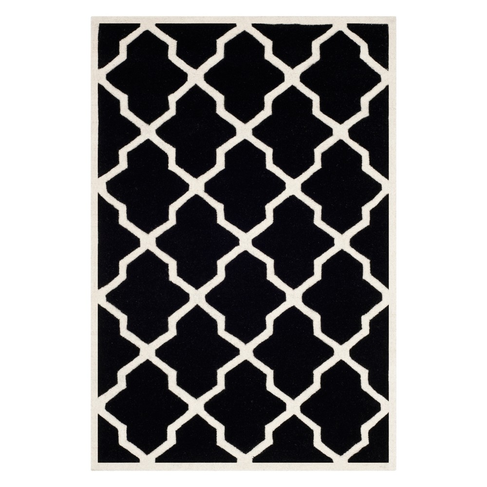 4'x6' Billie Quatrefoil Design Tufted Accent Rug Black/Ivory - Safavieh