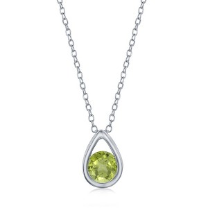 Simona Sterling Silver 'August Birthstone' Pear-shaped Necklace - Peridot - Green - 16+2 Inch - 1 of 2
