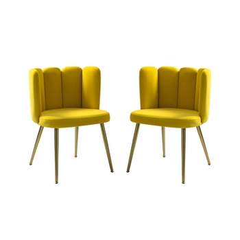 Set of 2 Barbara Contemparary Velvet Vanity Stool For Makeup Room, Moden Accent Side Chairs For Living Room With Shell Back And Golden Metal Legs| ARTFUL LIVING DESIGN