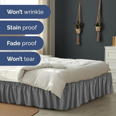 Dark Grey Polyester Twin Ruffled Bed Skirt with 15-Inch Drop
