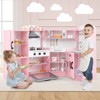 Costway Corner Play Kitchen Toddler Kitchen Playset with Range Hood, Ice Maker, Microwave White/Pink - 4 of 4