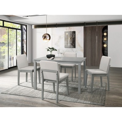 NicBex 38.5" Dining Table Set for 4 Square Wooden Dining Table with 4 Upholstered Chairs Rubberwood Veneer