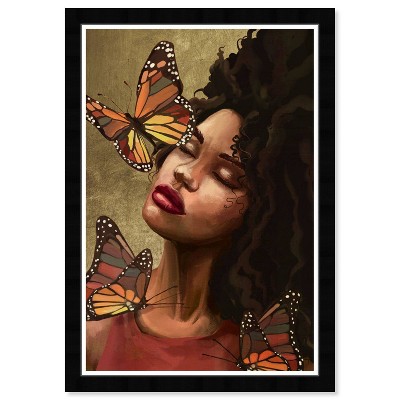 Wynwood Studio Prints Fashion and Glam Golden Fall Butterflies Gold and Metallic Gold Glam Wall Art Canvas Print - Black