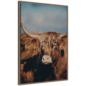 Kate and Laurel Framed Canvas Wall Art Print Highland Cow X by Laura Evans, 23 x 33 Sylvie Walnut Frame, Rustic Farmhouse, Animal Art for Wall Decor - 1 of 4