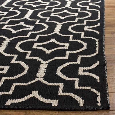 Handmade Black and Ivory Wool Cotton Reversible Area Rug 2'6" x 4'