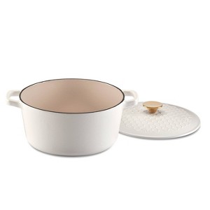 Cuisinart 5qt Earth and Essence Cast Iron Casserole Beehive Matte White - 1 of 4