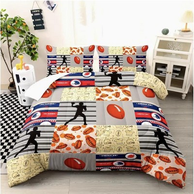 Boersma Rugby Quilt American Football Sports Bedding Set, Ball Sports Room Decoration Quilt Set, with 2 Pillowcases