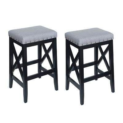 GDFStudio Ropp Farmhouse Fabric Upholstered 29.5 Inch Backless Barstools with Nailhead Trim (Set of 2)