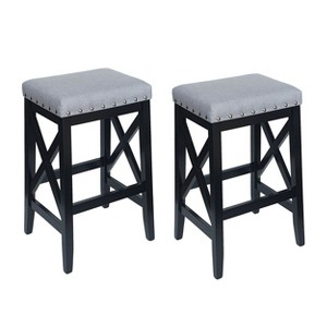 GDFStudio Ropp Farmhouse Fabric Upholstered 29.5 Inch Backless Barstools with Nailhead Trim (Set of 2) - 1 of 4