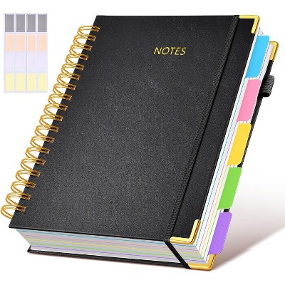 Hardcover Spiral Notebook journal with Removable Dividers Tabs, 300 Pages Leather 5 Subject Notebook College Ruled