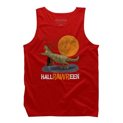 Men's Design By Humans Halloween T Rex Hallrawreen Dinosaur Jurassic By RainforestRoom Tank Top