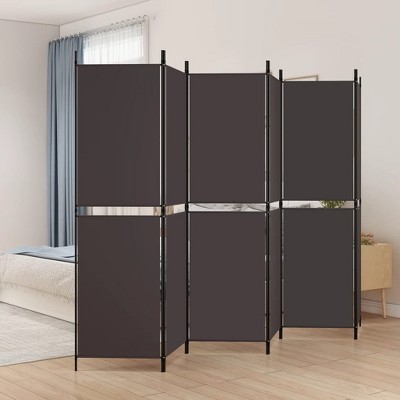 vidaXL 6-Panel Room Divider - Brown - 118.1"x70.9", Privacy Screen with Breathable Fabric and Iron Frame, Foldable and Easy to Assemble