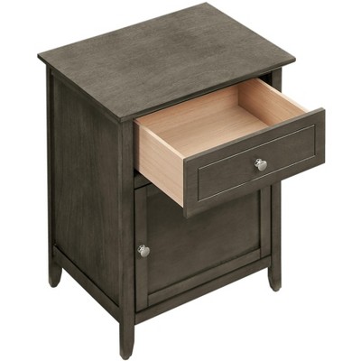 Gray Solid Wood 1-Drawer Nightstand, 25" Height
