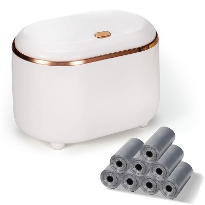 LunaLulinlk White Mini Tabletop Trash Can with 240 Trash Bags, Pop-Up Small Tabletop Trash Can with Lid, Small Countertop Trash Can