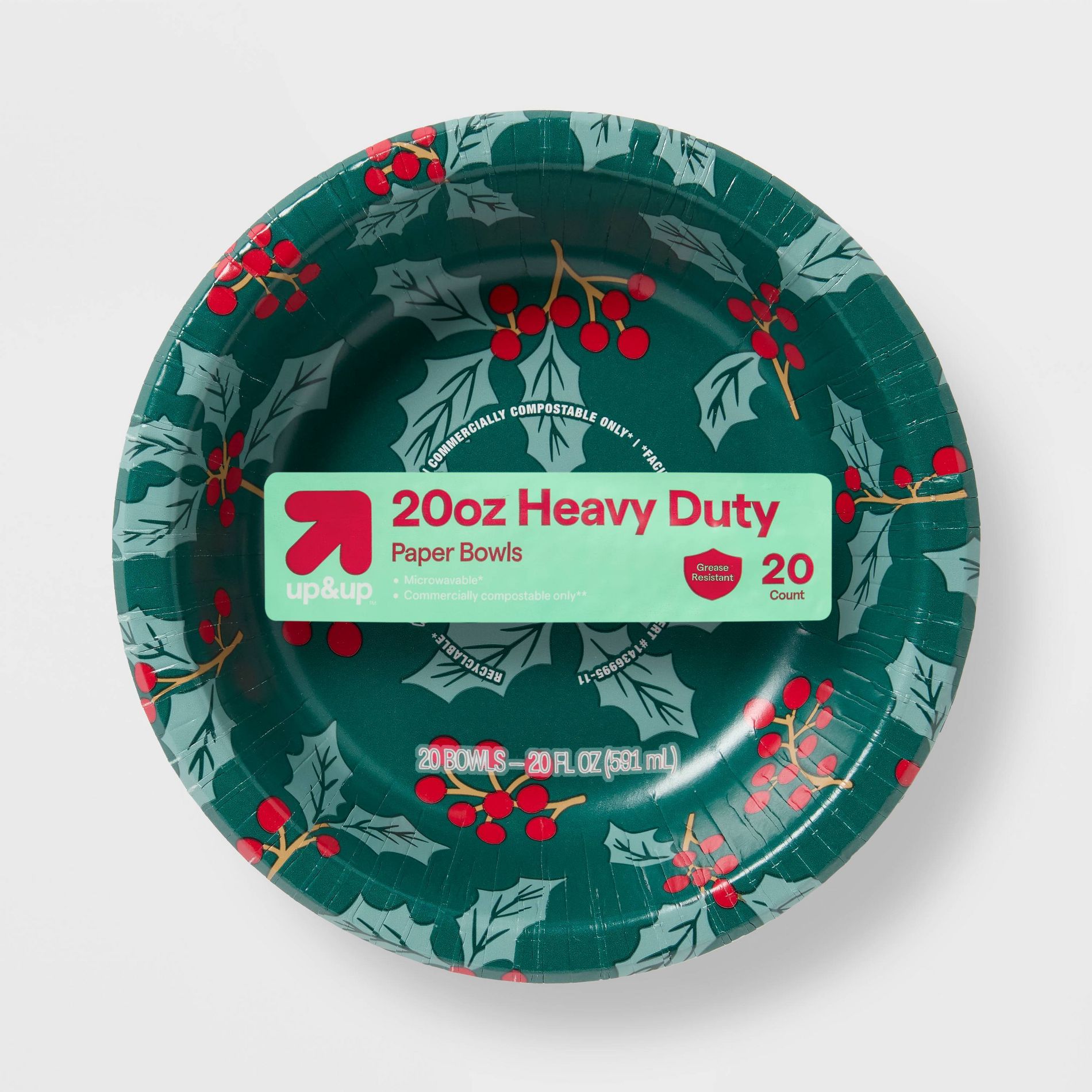 Holiday Disposable Bowls - Holly - 20oz/20ct - up&up™