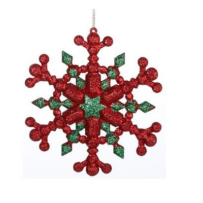 Kurt S. Adler 5" Glitter Six Pointed Star Snowflake Christmas Ornament - Green/Red