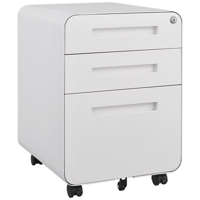 INFURNIC Decorative Storage Cabinet 3 Drawer Mobile File Cabinet with Lock for Office Use, White, 21"*18"*24"