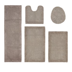 Edge Bath Rug 100% Premium Cotton Ultra-Soft Water Absorbent Tufted Solid Reversible 5 Piece Bathroom Rug Set for Machine Washable Bathmat - 1 of 4