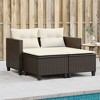 vidaXL Brown Poly Rattan 2-Seater Patio Sofa with Stools - Weather-Resistant Outdoor Garden Furniture Set with Removable Cushions - 2 of 4