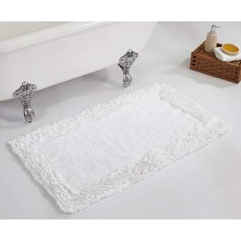 24"x40" Shaggy Border Collection Bath Rug White - Better Trends
