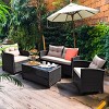 Costway 4PCS Outdoor Rattan Furniture Set Cushioned Sofa Armrest Table - 2 of 4