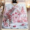 Lomsoe Christmas Pink Christmas House Print Flannel Blanket Throw with Snowy Landscape, Christmas Blankets - 3 of 4