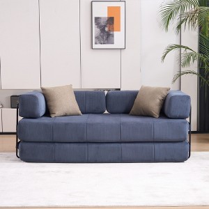 78.5" Corduroy Folding Convertible Sofa Bed with 2 Pillows and No Assembly Needed - 1 of 4