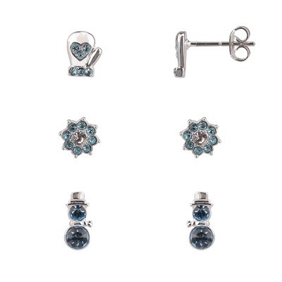 FAO Schwarz Silver Tone Snowman and Mittens Trio Earring Set