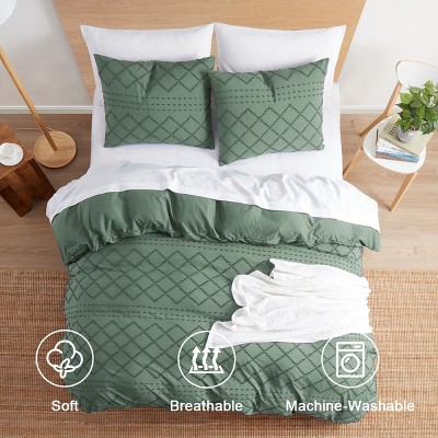 Green Microfiber Twin Duvet Cover Set with Embroidery