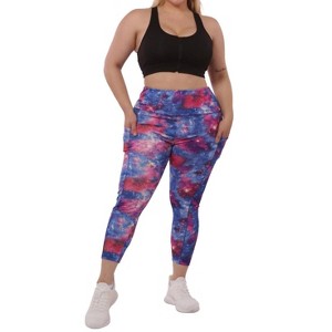 Women's PLUS SIZE HIGH WAIST TUMMY CONTROL SPORTS LEGGINGS WITH SIDE POCKETS - SHOSHO - 1 of 4