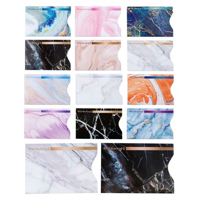 Zodaca RFID Blocking Sleeves 12 Credit Cards & 2 Passport Holder Protector, Anti Theft, Colorful Marble Print