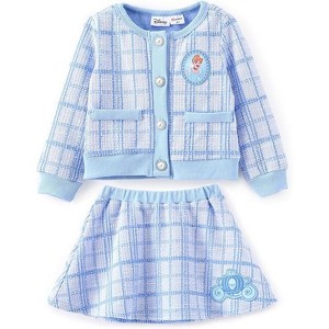 PATPAT Disney Frozen Elsa Princess Moana Toddler Girl 2 Piece Outfit Kid Pearl Button Knit Top & Tweed Skirt Set - 1 of 4