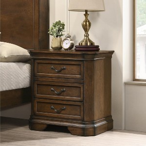 Gulches Maderne Traditional 3 Drawer Wood Nightstand, Antique Walnut with Distressed Marks, Fully Assembled, 27"Wx16.8"Dx27.6"H - 1 of 4