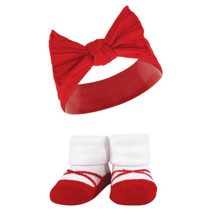 Hudson Baby Infant Girls Headband and Socks Giftset, Red Houndstooth Bows, One Size, 5 of 6