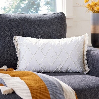 Sorena Ivory Geometric Cotton Rectangular Throw Pillow