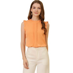 INSPIRE CHIC Women's Ruffled Curved Hem Business Office Vintage Sleeveless Blouse - 1 of 4