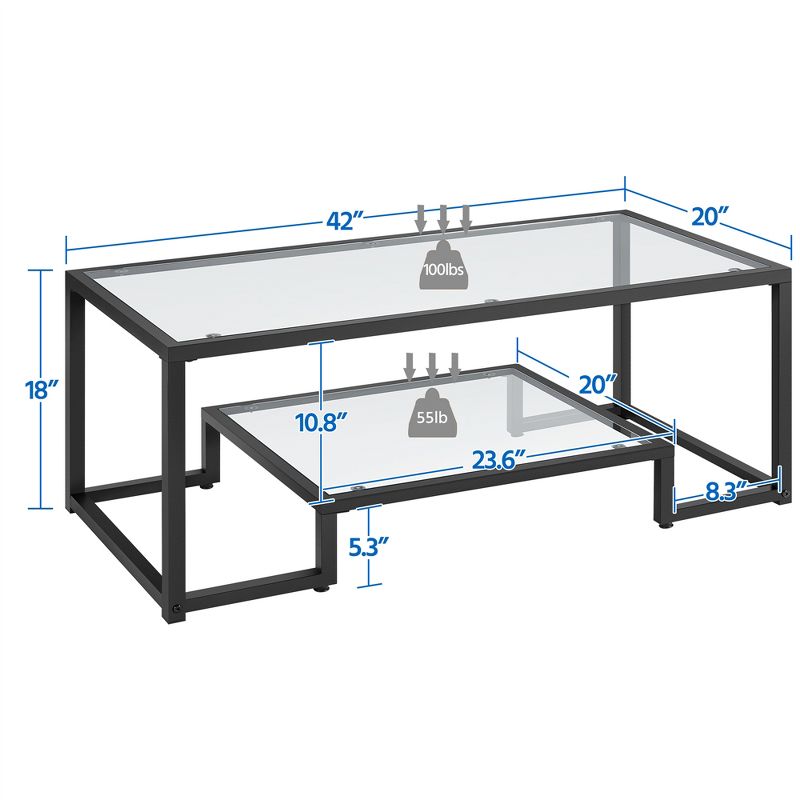Yaheetech Modern Tempered Glass Coffee Table For Living Room，Black, 6 of 9