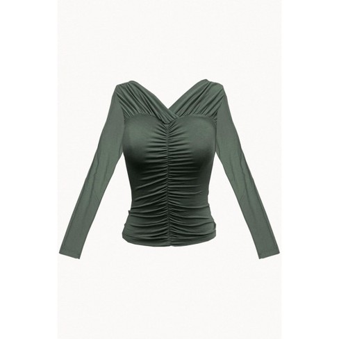 Women's VERSE STRETCH-MODAL JERSEY RUCHED TOP - geel - image 1 of 1