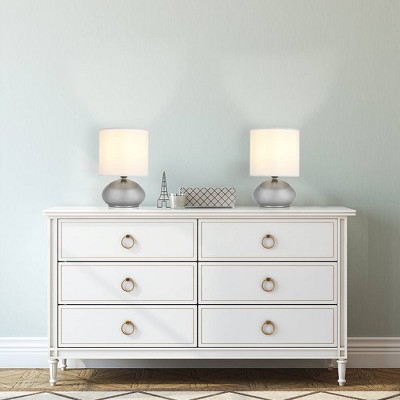 Brushed Steel Touch Table Lamp Set with White Shades