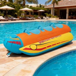 Gymax Hot Dog Towable Tube for Boating 1-3 Person 510 lbs Capacity Inflatable Boat Tube with Full Nylon Cover Water Sports Towables - 1 of 4