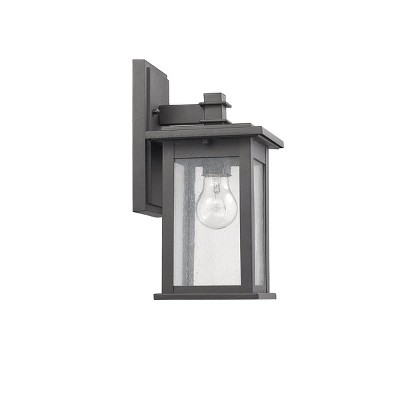 Transitional Seedy Glass Black Outdoor Wall Sconce, 13" Height