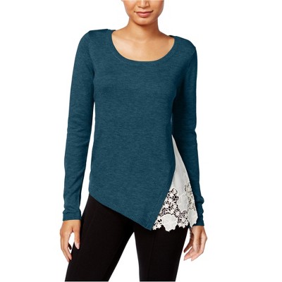 Kensie Womens Lace-Trim Knit Sweater