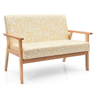 Costway Modern Fabric Loveseat Sofa Couch Upholstered 2-Seat Wood Armchair - 1 of 4