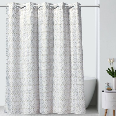 Geo Shower Curtain with Fabric Liner Gold - Hookless