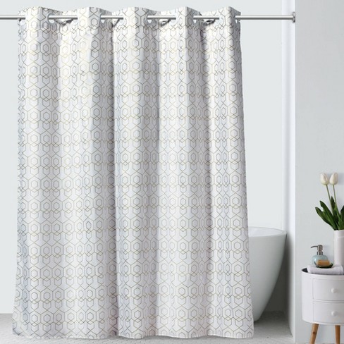 Geo Shower Curtain With Fabric Liner, Grey White Gold Shower Curtain
