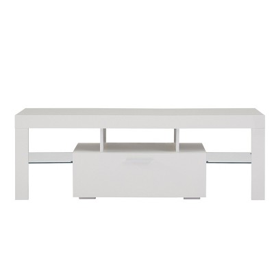 Syemin TV Stands and Consoles Fashionable TV Stand Cabinet Fits Trendy Living Rooms with Glass Shelf Metal Handle, White, 56"*18.5"*5.75"