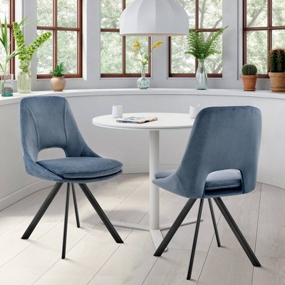 Blue Velvet Upholstered Side Chair with Black Metal Frame, 18" x 24"