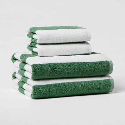 4pk Bath Towel Set Green/White - Room Essentials™