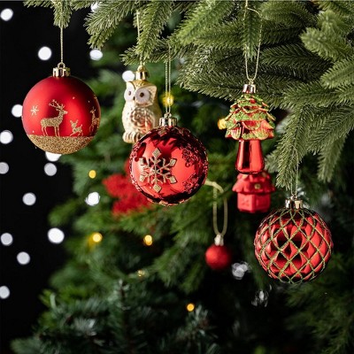 80-Piece Glittered Christmas Ornament Set with Baubles, Snowflakes, and Trees