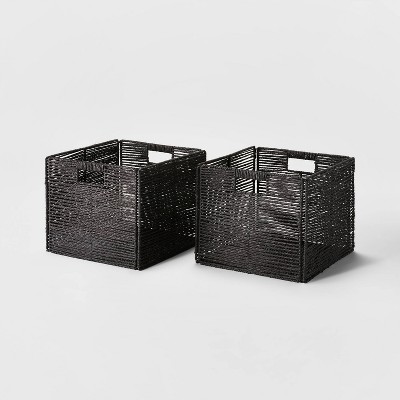 Set of 2 Large Woven Collapsible Twisted Paper Milk Crates Black - Brightroom™